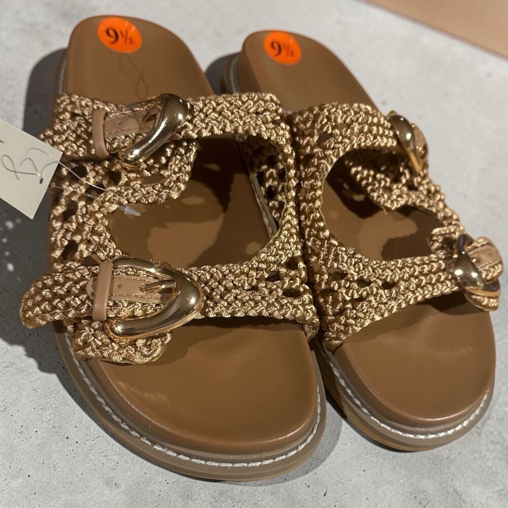 Joie Sandals Women’s Size 9.5 M Braided Rope Slide Brown Gold Accent